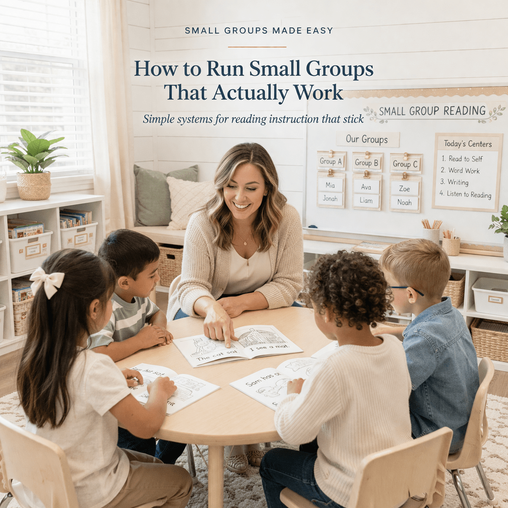 teacher guiding small reading groups